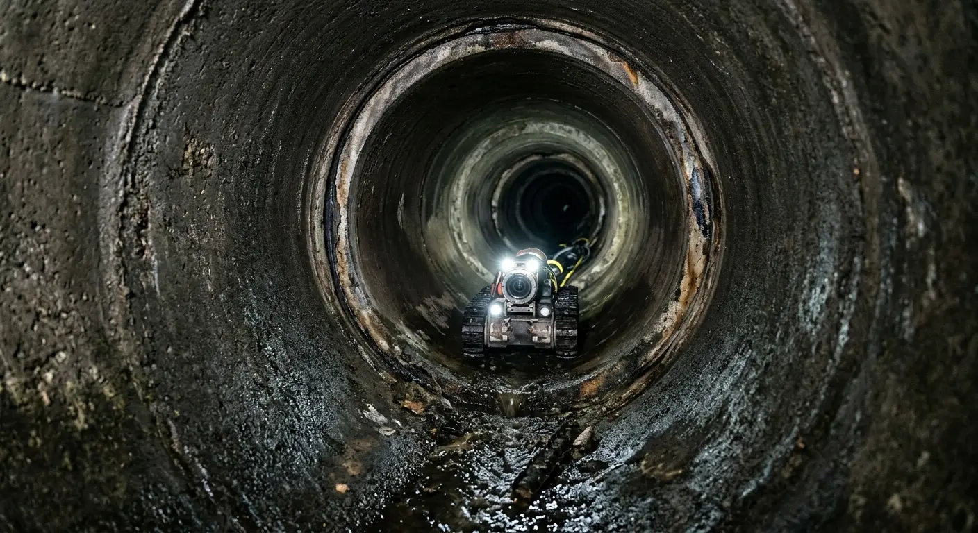 Robotic sewer camera inspecting pipe interior for Sewer Line Cleaning in Sycamore